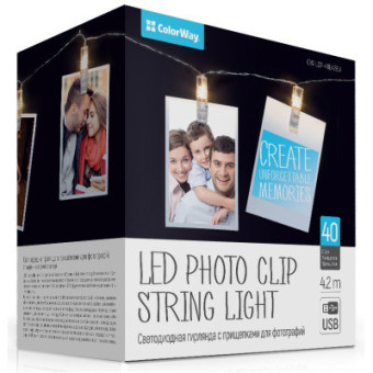 Изображение Гирлянда Colorway Светодиодная с прищепками для фото 40 LED/4.2M USB (CW-LCP-40L42BU)