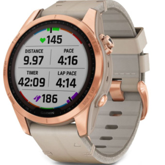 Зображення Smart годинник Garmin fenix 7S, Sapph Sol, Rose Gold Ti w/Limestone Leather (010-02539-35)