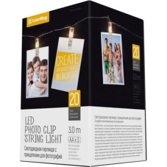 Зображення Гірлянда Colorway 20 LED, 3м, гирлянда с прищепками (CW-LCP-20L30B)