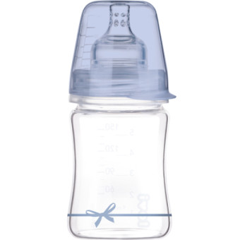 Изображение Пляшечка для годування Lovi Бутылочка для кормления  Diamond Glass Baby Shower стеклянная 150 мл Голубая (74/104boy)