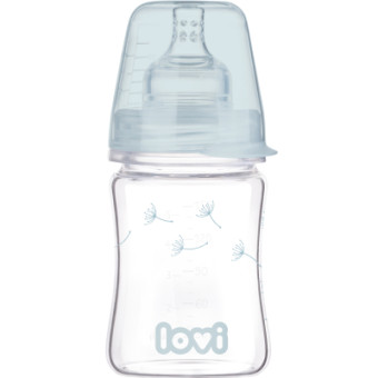 Изображение Пляшечка для годування Lovi Бутылочка для кормления  Diamond Glass Botanic стеклянная 150 мл Светло-синяя (74/105)