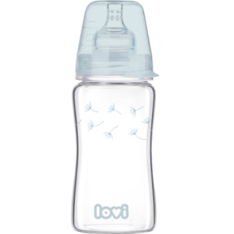 Изображение Пляшечка для годування Lovi Бутылочка для кормления  Diamond Glass Botanic стеклянная 250 мл Светло-синяя (74/205)