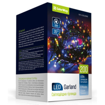 Зображення Гірлянда Colorway LED 200 20м 8 функций Color 220V (CW-G-200L20VMC)