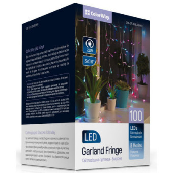 Зображення Гірлянда Colorway Бахрома 3мx0.6м 100Led IP20 цветная (CW-GF-100L36VMC)