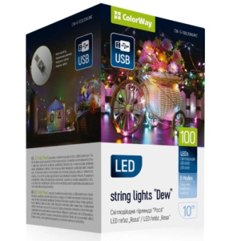 Изображение Гирлянда Colorway Роса LED 100 10 м 8 функцій різнокольорова USB (CW-G-100L10NUMC)