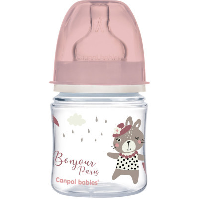 Пляшечка для годування Canpol babies Бутылочка для кормления  Bonjour Paris с широким отверстием 120 мл Розовая (35/231_pin)