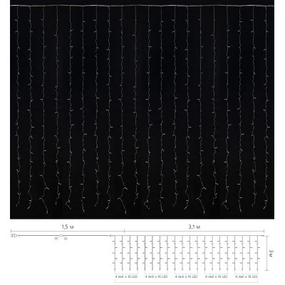 Гірлянда Delux Curtain С 320LED 3х3 м білий/прозорий IP20 (90017998) фото №3