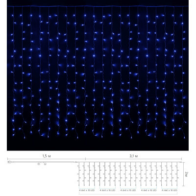 Гирлянда Delux Curtain С 320LED 3х3 м синій/прозорий IP20 (90017999) фото №2