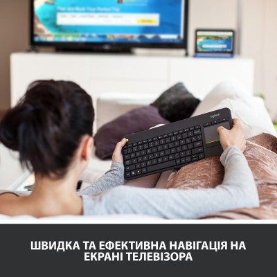 Клавиатура Logitech K400 Plus Touch Wireless UA Black (920-007145) фото №2