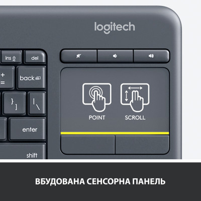 Клавиатура Logitech K400 Plus Touch Wireless UA Black (920-007145) фото №4