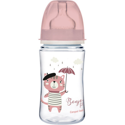 Пляшечка для годування Canpol babies Бутылочка для кормления  Bonjour Paris с широким отверстием 240 мл Розовая (35/232_pin)