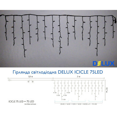 Гірлянда Delux ICICLE 75 LED 2 x 0.7 м IP44 EN Синій/чорний (90016593) фото №3
