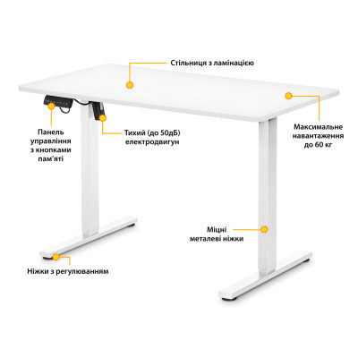 Комп'ютерний стіл Mealux PowerDesk Lite White з електрорегулюванням висоти (EVO-201 Lite W/W) фото №2
