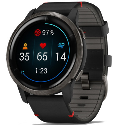 Smart годинник Garmin Venu 2, GPS, Wi-Fi, Black   Slate, Leather, GPS (010-02430-21)
