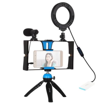 Набір блогера PULUZ 4in1 (ring light, mount, phone holder, microphone) (PKT3025L)