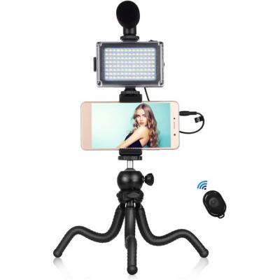 Набір блогера PULUZ 4in1 (light, mount, phone holder, microphone) (PKT3094B)