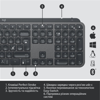 Клавиатура Logitech MX Keys Advanced for Business Wireless Illuminated UA Graphite (920-010251) фото №10