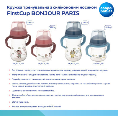 Пляшечка для годування Canpol babies Поильник-непроливайка  Bonjour Paris с силиконовым носиком FirstCup 250 мл Голубая (56/613_blu) фото №11