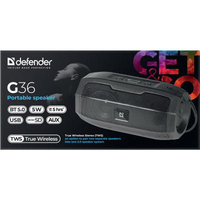 Портативна колонка Defender G36 5Вт FM/microSD/USB Black (65036) фото №7