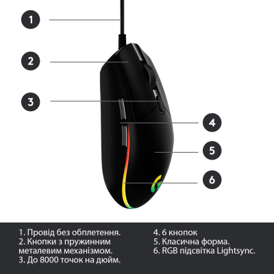 Комп'ютерна миша Logitech G102 Lightsync Black (910-005823) фото №6