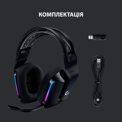Навушники Logitech G733 Lightspeed Wireless RGB Gaming Headset Black (981-000864) фото №6