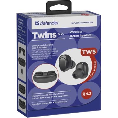 Наушники Defender Twins 635 TWS Bluetooth Black (63635) фото №6