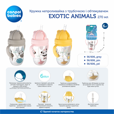 Пляшечка для годування Canpol babies Поильник-непроливайка  Exotic Animals с трубочкой и утяжелителем 270 мл Желтая (56/606_yel) фото №5