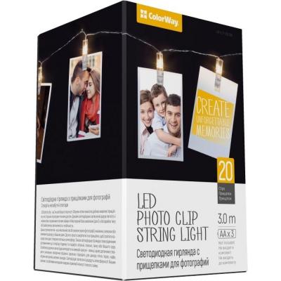 Гирлянда Colorway 20 LED, 3м, гирлянда с прищепками (CW-LCP-20L30B) фото №2