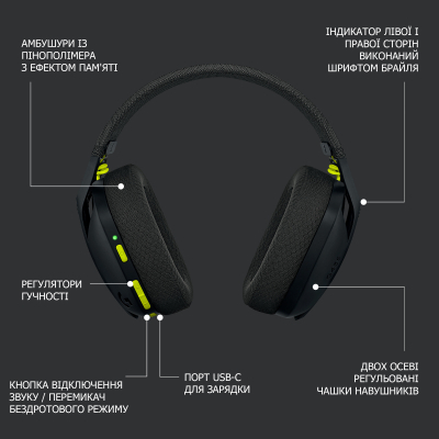 Наушники Logitech G435 Lightspeed Wireless Gaming Headset Black (981-001050) фото №9