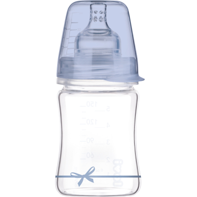 Пляшечка для годування Lovi Бутылочка для кормления  Diamond Glass Baby Shower стеклянная 150 мл Голубая (74/104boy)