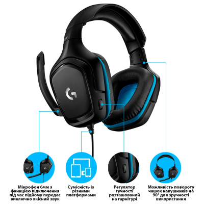 Наушники Logitech G432 7.1 Surround Sound Wired Gaming Headset (981-000770) фото №6
