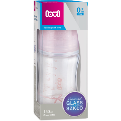 Пляшечка для годування Lovi Бутылочка для кормления  Diamond Glass Baby Shower стеклянная 150 мл Розовая (74/104girl) фото №3