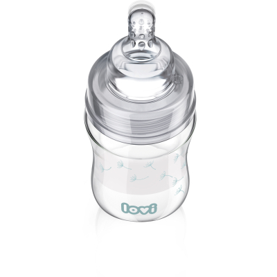 Пляшечка для годування Lovi Бутылочка для кормления  Diamond Glass Botanic стеклянная 150 мл Светло-синяя (74/105) фото №2