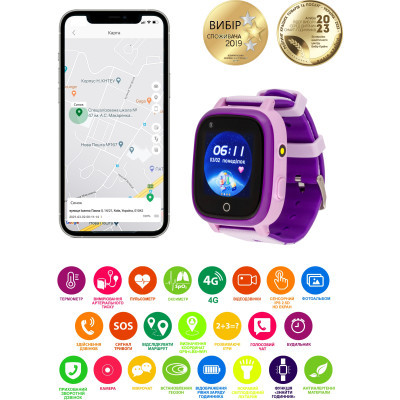Smart часы AmiGo GO005 4G WIFI Kids waterproof Thermometer Purple (747019) фото №6