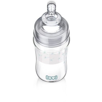 Пляшечка для годування Lovi Бутылочка для кормления  Diamond Glass Botanic стеклянная 250 мл Светло-синяя (74/205) фото №2