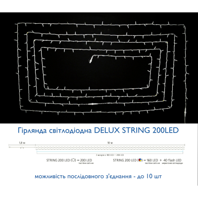 Гирлянда Delux STRING flash 200LED 20 м мульти/білий IP44 EN (90012981) фото №3