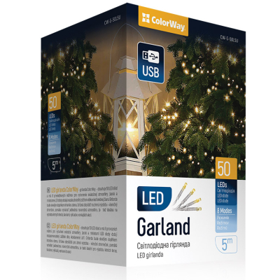 Гірлянда Colorway LED 50 5 м 8 функцій Теплий колір USB (CW-G-50L5U)