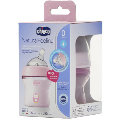 Пляшечка для годування Chicco Бутылочка для кормления  Natural Feeling Color 150 мл  0 мес Розовая (81311.10) фото №8