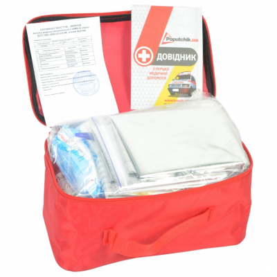 Аптечка автомобильная Poputchik -2 (АМА-2) згідно ДСТУ 3961-2000 футляр м'який червоний 30х1 (02-025-М) фото №3