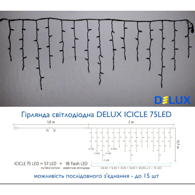 Гирлянда Delux Icicle 75LED 2x0.7m 18 flash білий/чорний IP44 EN (90012952) фото №3