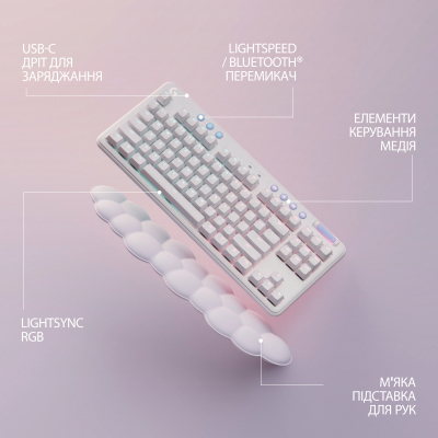Клавіатура Logitech G715 Aurora Wireless Gaming GX Brown Lightspeed/Bluetooth UA Off-White (920-010465) фото №6
