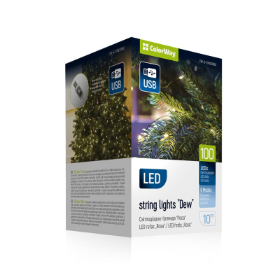 Гирлянда Colorway Роса LED 100 10 м 8 функцій теплий колір USB (CW-G-100L10NU)