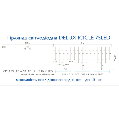 Гирлянда Delux ICICLE 100LED 2x0.7 м Жовтий flash Білий/Чорний IP44 (90015182) фото №4