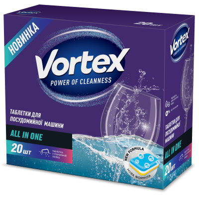 Таблетки для посудомийок Vortex All in 1 20 шт. (4823071618587)