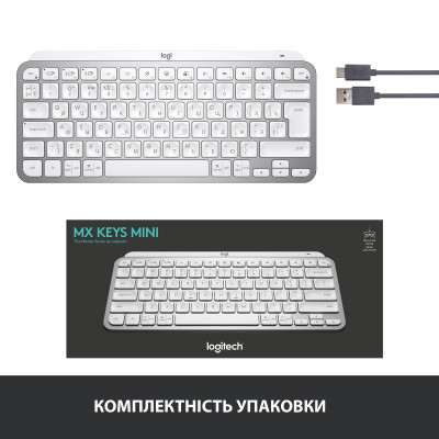 Клавиатура Logitech MX Keys Mini Wireless Illuminated UA Pale Grey (920-010499) фото №10