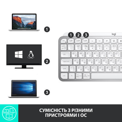 Клавиатура Logitech MX Keys Mini Wireless Illuminated UA Pale Grey (920-010499) фото №7
