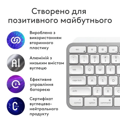 Клавиатура Logitech MX Keys S для MAC Bluetooth/Wireless UA Pale Grey (920-011638) фото №4