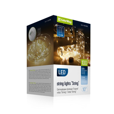 Гірлянда Colorway Струна LED 100 10 м теплий колір 3 AA Battery (CW-G-100L10NB)