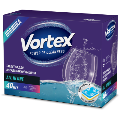 Таблетки для посудомийок Vortex All in 1 40 шт. (4823071618594)