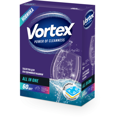 Таблетки для посудомоек Vortex All in 1 60 шт. (4823071618600)